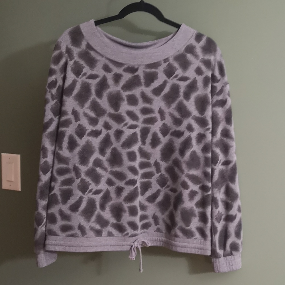 Mexx Giraffe Print Cropped Banded Tie Bottom Boxy Oversized Sweatshirt Medium